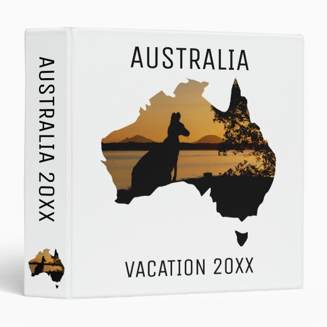 Classeur Black, Gold & White Australie Kangaroo Vacances (Devant/Côté)