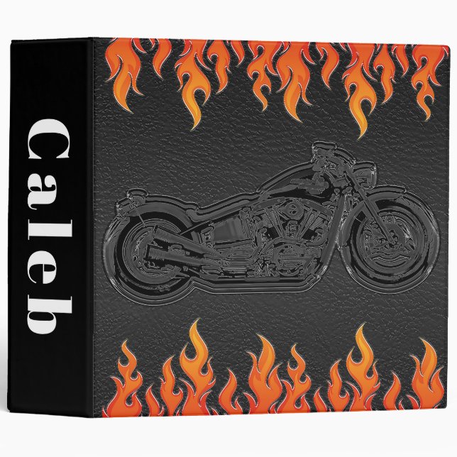 Classeur Black Leather Orange Flames (Devant/Côté)