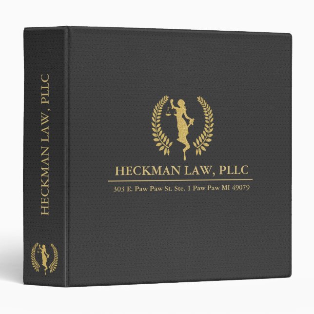 Classeur Black Leather Texture Gold Ladies Justice Logo (Devant/Côté)