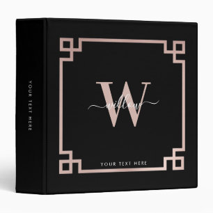 Classeur BLack & Rose Gold Rose Clé grecque Monogrammé