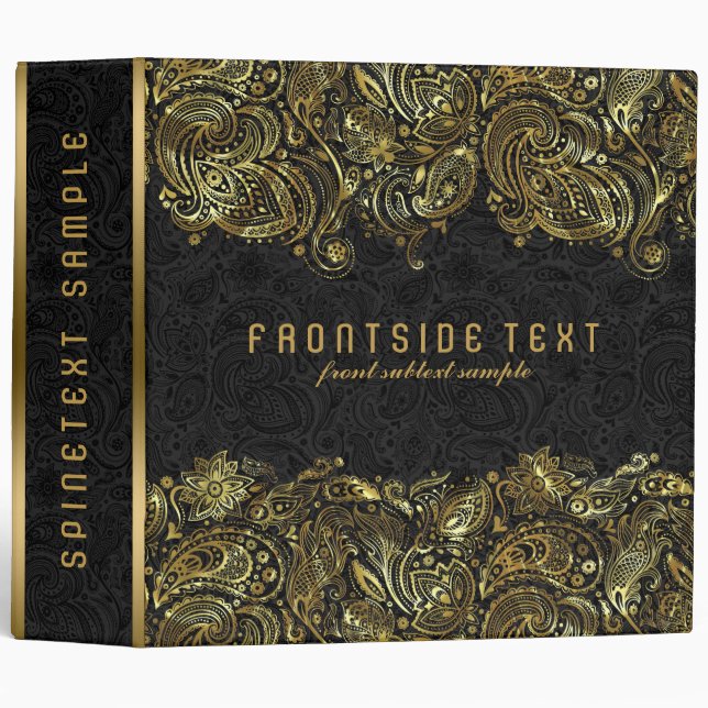 Classeur Black & Shiny Gold Paisley Lace (Devant/Côté)