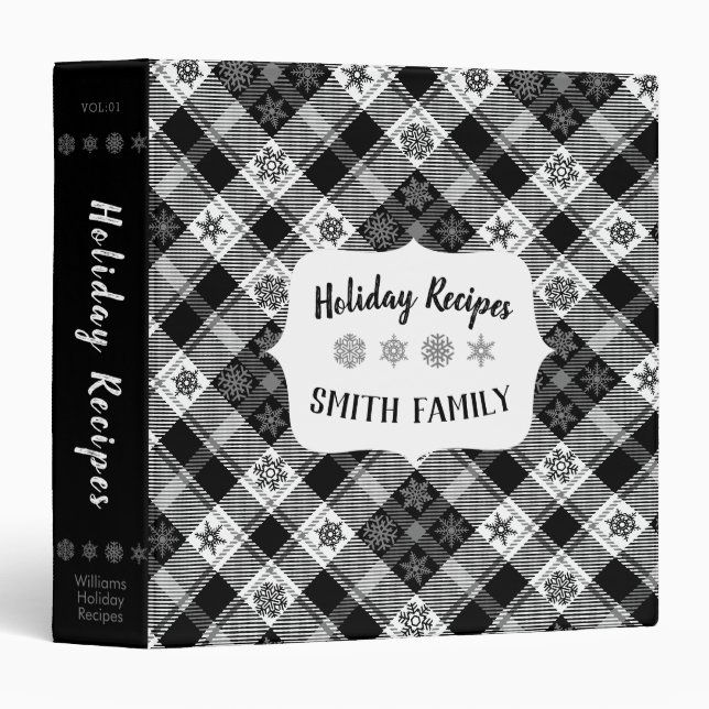 Classeur Black Snowflakes Plaid Christmas Recette (Devant/Côté)