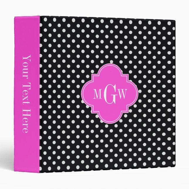 Classeur Black What Polka Point Hot Rose Quatrefoil 3 Monog (Devant/Côté)