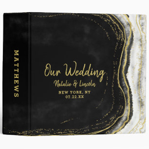 Classeur Black White & Gold Géode Agate Mariage Album photo