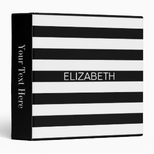 Classeur Black White Horizontal Preppy Stripe Nom monogram