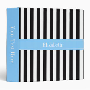 Classeur Black White Stripe Sky Blue Nom Monogramme