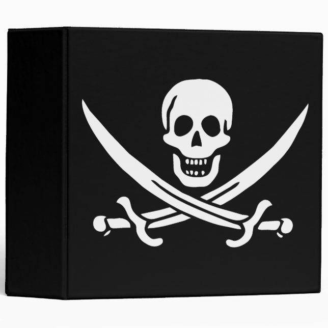 Classeur Blanc, Drapeau Pirate Calico Jack, Crâne & Cutlass (Devant/Côté)