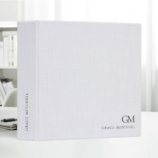 Classeur Blanc Élégant Lin Minimaliste Monogramme