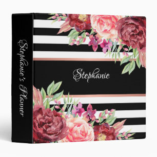 Classeur Blanc noir Burgundy Floral Personnalisé