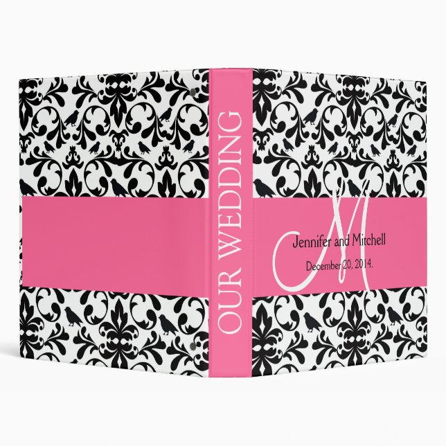 Classeur blanc noir rose de mariage damassé (Arrière-plan)