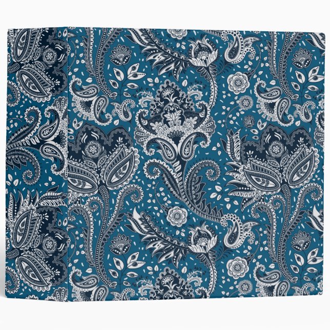 Classeur Blanc rouge et bleu Floral Paisley Bohemian Boho (Devant/Côté)