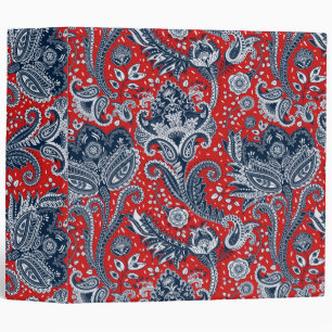 Classeur Blanc rouge et bleu Floral Paisley Bohemian Boho
