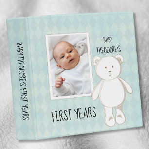 Classeur Blanc Teddy Ours Bleu Diamant Bébé album de bébé A