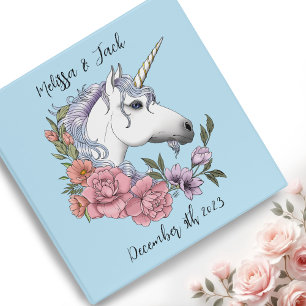 Classeur Blanc Unicorne rose Fleurs Bleu
