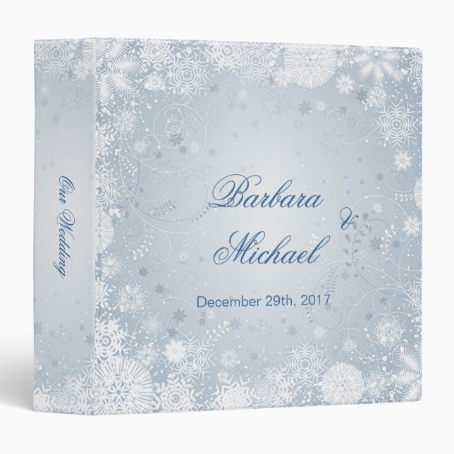 Classeur bleu argenté blanc de mariage d'hiver de (Devant/Côté)