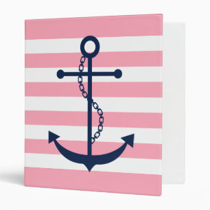 Classeur Bleu blanc Ancre rose et rayures