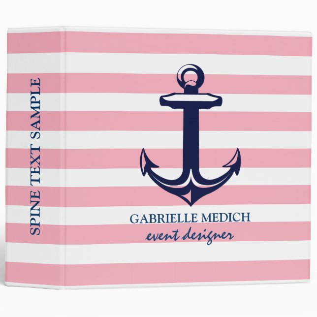Classeur Bleu Bleu Ancre marine rose et blanc (Devant/Côté)