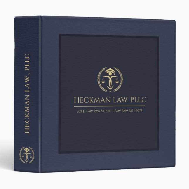 Classeur Bleu bleu en cuir pour imprimer Gold Justice Scale (Devant/Côté)