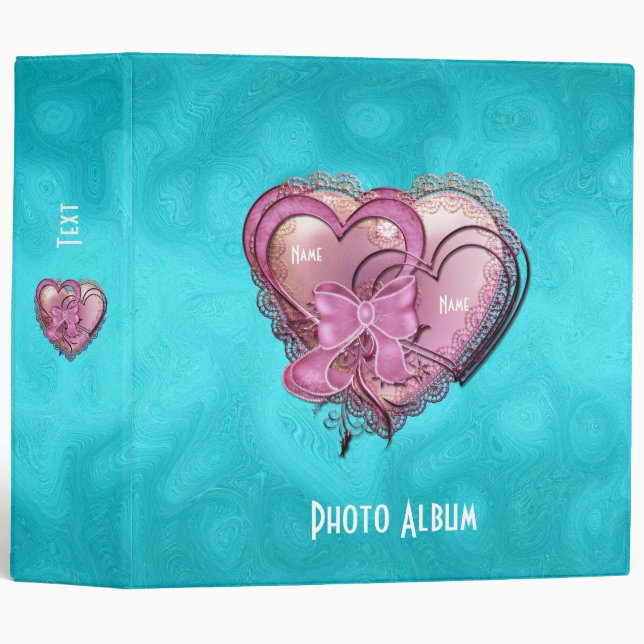 Classeur Bleu Bleu Pink Coeurs Album photo (Devant/Côté)