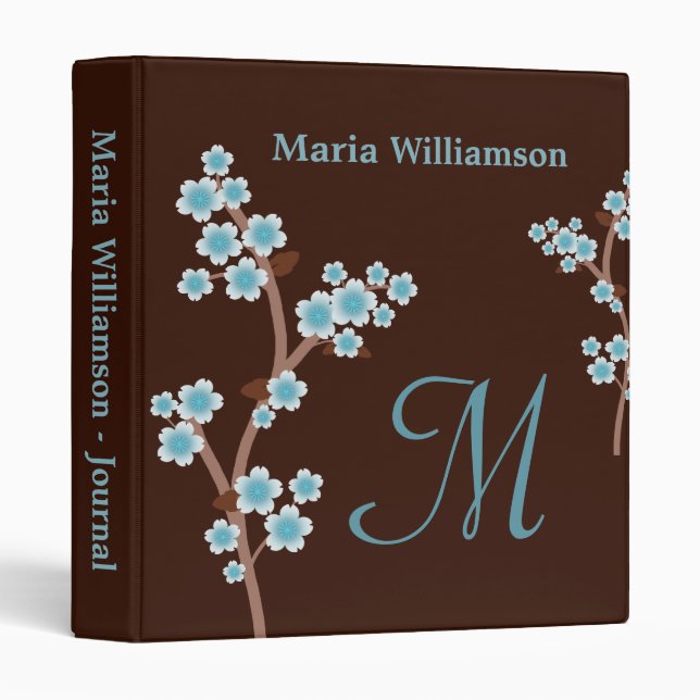 Classeur bleu brun chocolat de fleurs de cerisier (Devant/Côté)