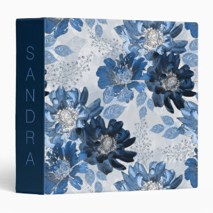 Classeur Bleu clair, fleurs bleu foncé sur gris clair