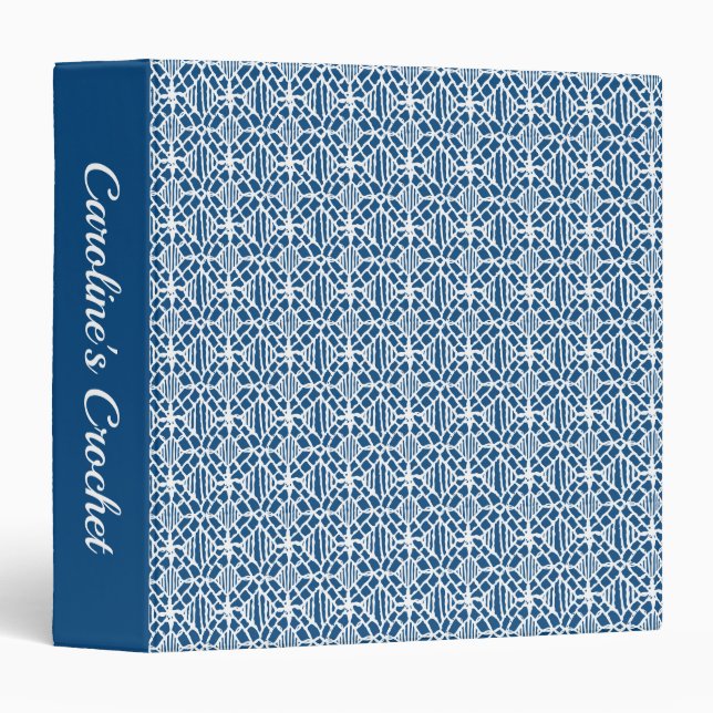 Classeur Bleu Classique Avec Motif Crochet Blanc (Devant/Côté)