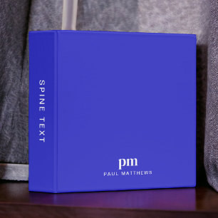 Classeur Bleu de Cobalt Monogramme Simple Initiales et Nom