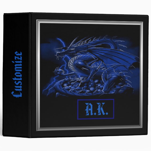 Classeur bleu de dragon de monogramme (Devant/Côté)