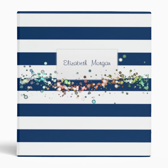Classeur Bleu de marine adorable rayé, Dots personnalisés (Devant)