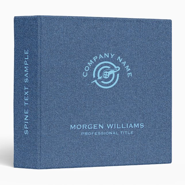 Classeur Bleu Denim Tissu Texture Logo personnalisé (Devant/Côté)