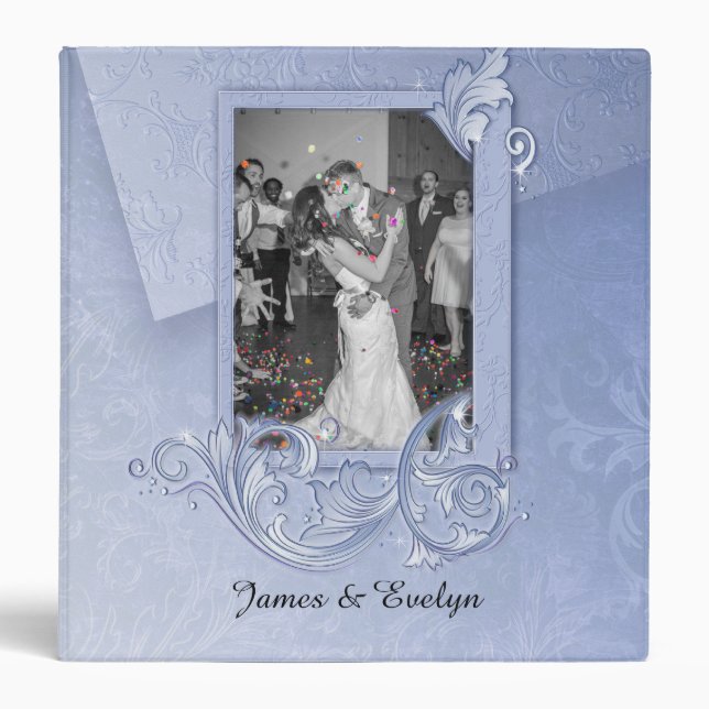 Classeur bleu élégant d'album à mariage damassé (Devant)