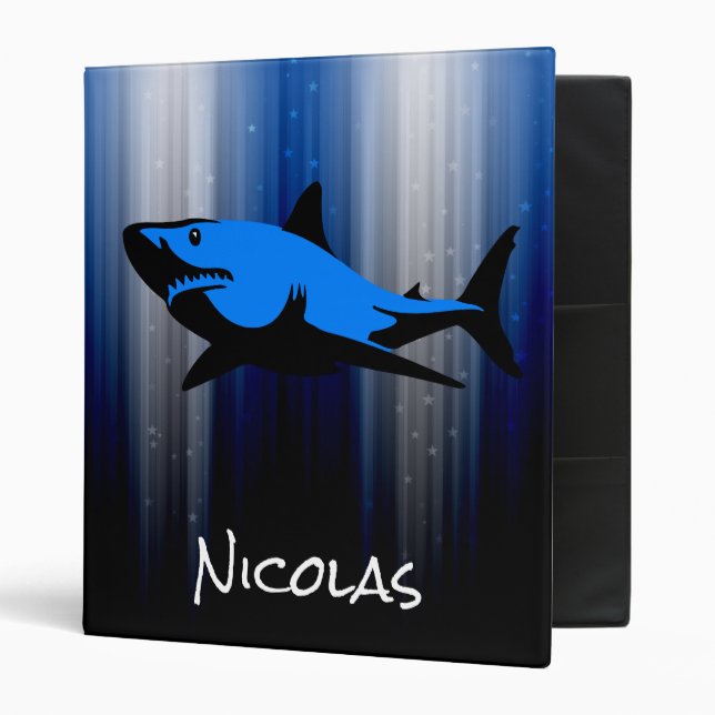 Classeur Bleu et école de requin personnalisée par noir (Devant/intérieur)