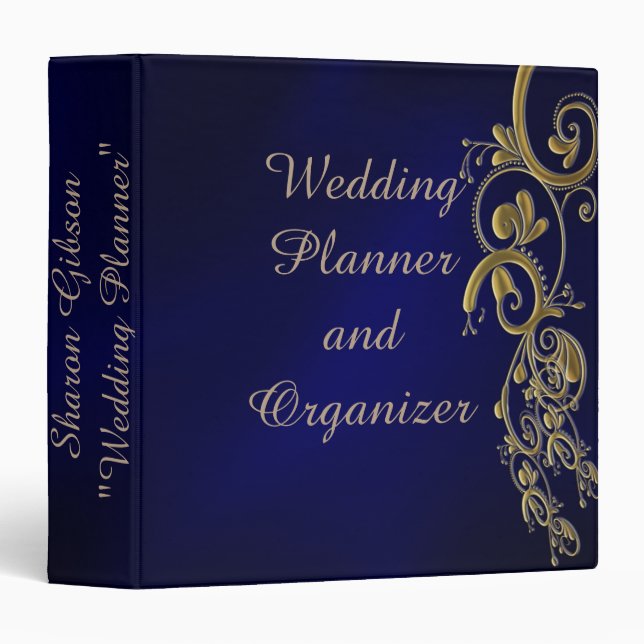 Classeur Bleu et wedding planner et organisateur d'or (Devant/Côté)