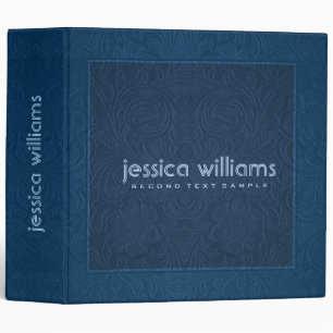 Classeur Bleu foncé daim cuir motif floral