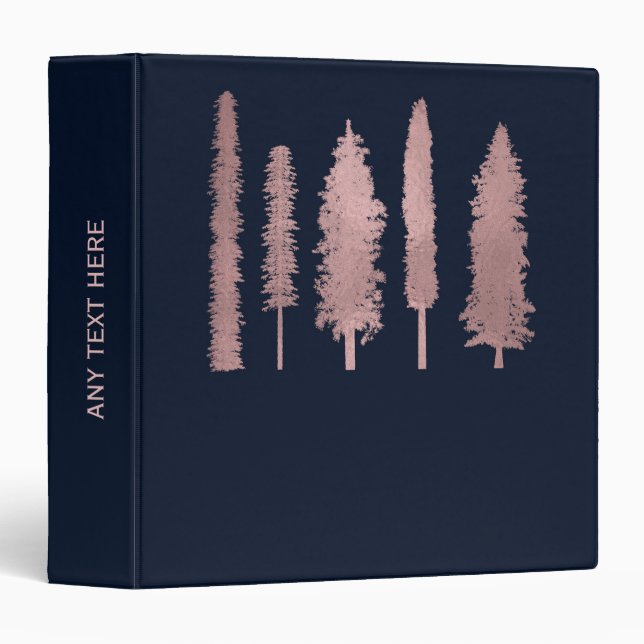 Classeur Bleu foncé Rose Forêt d'or bois arbres rustiques (Devant/Côté)