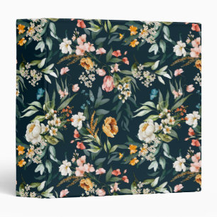 Classeur Bleu foncé Vintage Motif de fleurs de jardin