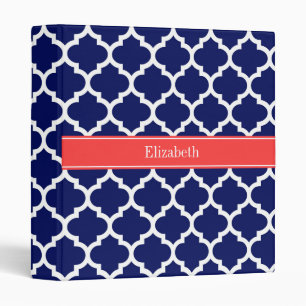 Classeur Bleu Marine Blanc Marocain #5 Rouge Corail Nom Mon