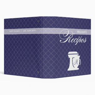 Classeur Bleu marine du livre de recette de monogramme