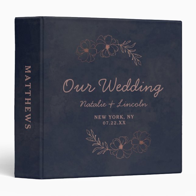 Classeur Bleu Marine et Rose Gold Foil Mariage Photo Album (Devant/Côté)