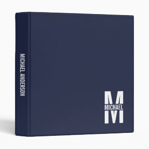 Classeur Bleu marine Monogramme personnalisé et nom