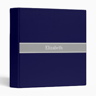 Classeur Bleu marine uni, monogramme au ruban gris foncé