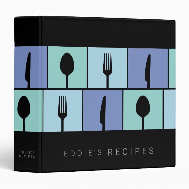 Classeur bleu moderne de livre de recette de (Devant/Côté)