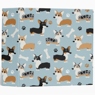 Classeur Bleu Motif de Corgi