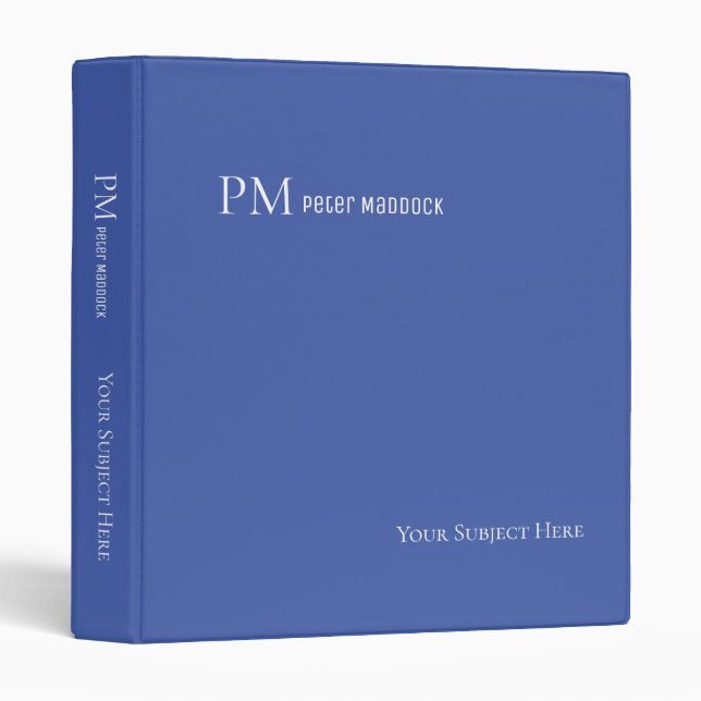 Classeur bleu moyen simple Monogramme (Devant/Côté)