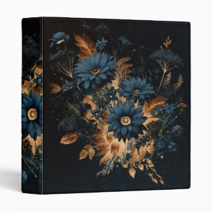 Classeur Bleu Nuit Foncé & Or Rustique Floral Glam Bohème