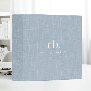 Classeur Bleu pur lin beige Tissu Texture Monogramme