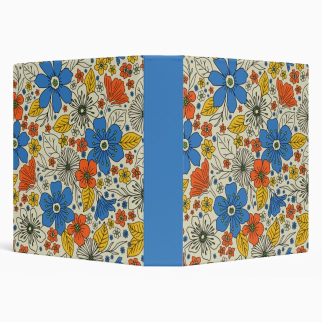 Classeur Bleu rétro, Jaune & Orange Floral (Arrière-plan)