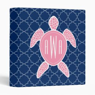 Classeur Bleu rose décoré d'un monogramme Quatrefoil de