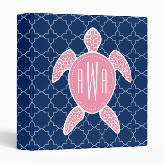 Classeur Bleu rose décoré d'un monogramme Quatrefoil de (Devant/Côté)