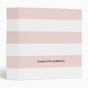 Classeur Bleu rose moderne rayures blanches nom personnalis